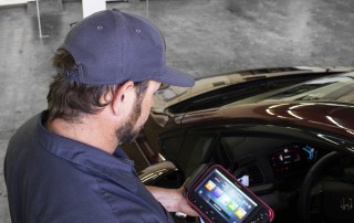 One of our technicians calibrates a vehicle ADAS system.